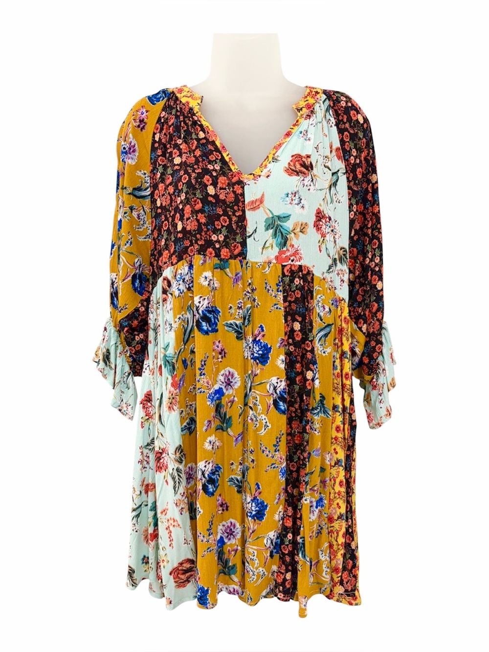 Umgee Floral Mixed Print Babydoll Dress